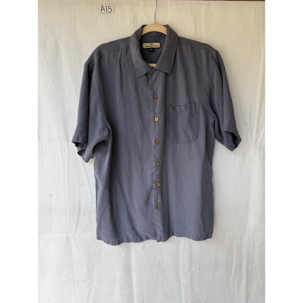 Tommy Bahama Men M light Gray 100% Silk Herringbone Short Sleeve Camp Shirt